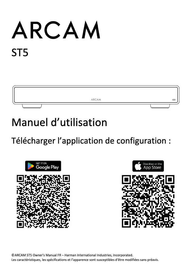 Page n°1 - Manuel utilisateur Arcam ST5