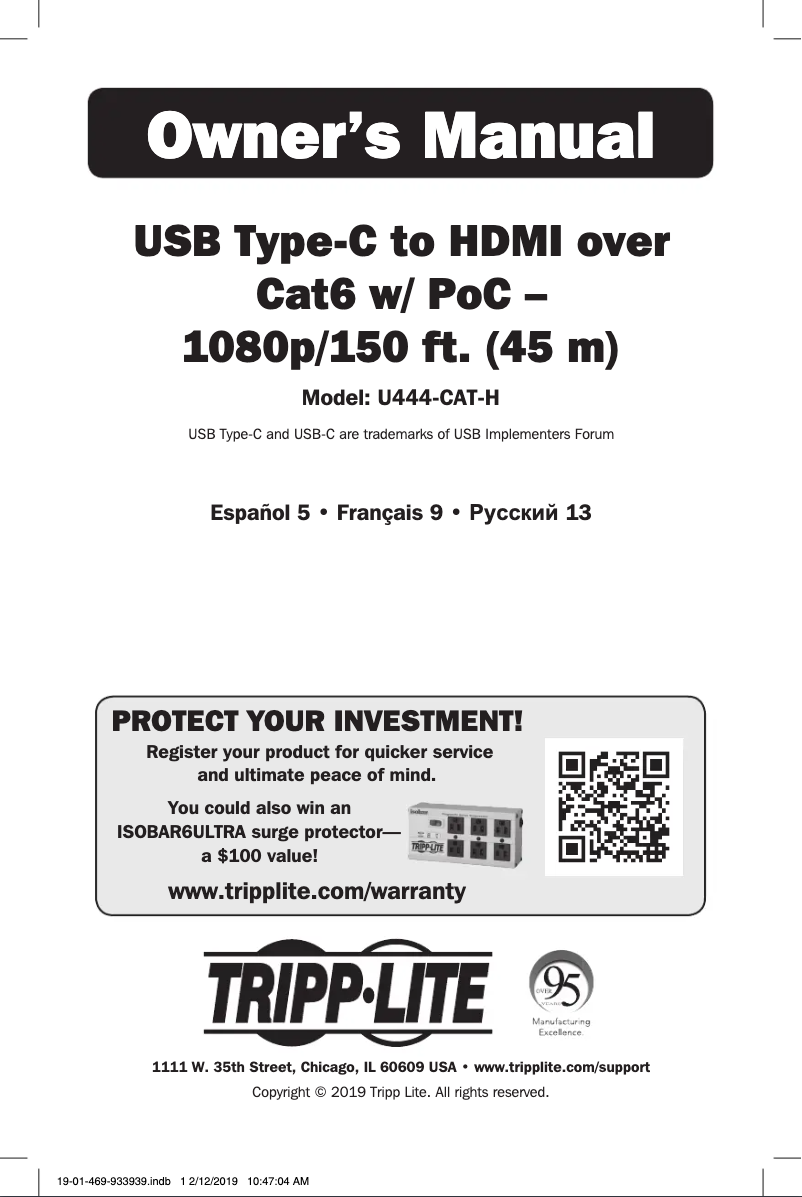 Page n°1 - Manuel utilisateur Tripp Lite U444-CAT-H