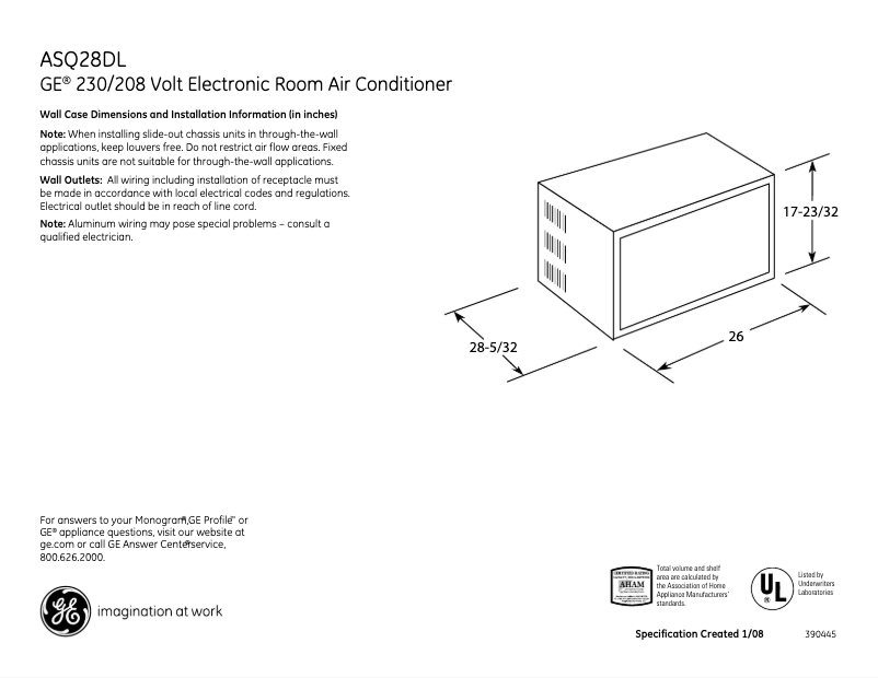 Page n°1 - Fiche technique GE ASQ28DL