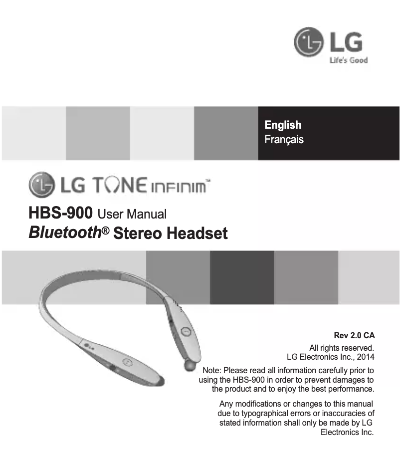 Image de la première page du manuel de l'appareil Tone Infinim HBS-900