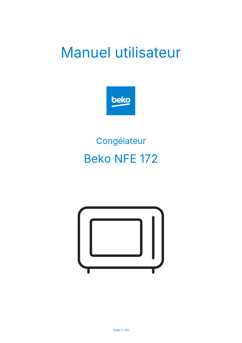Page n°1 - Manuel utilisateur Beko NFE 172