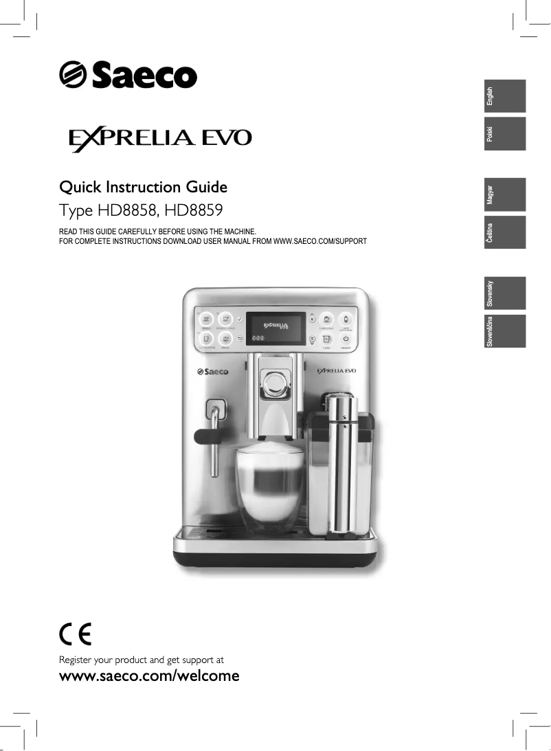 Image de la première page du manuel de l'appareil Saeco Exprelia HD8858