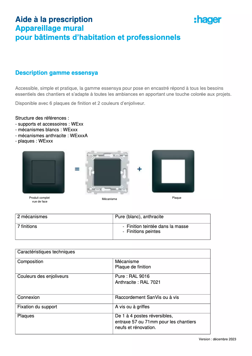 Page n°1 - Brochure Hager WST502