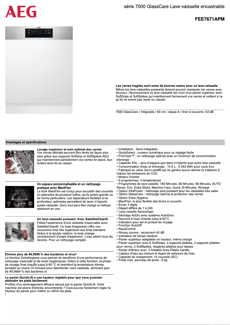Page 1 de la notice Fiche technique AEG FEE7671APM
