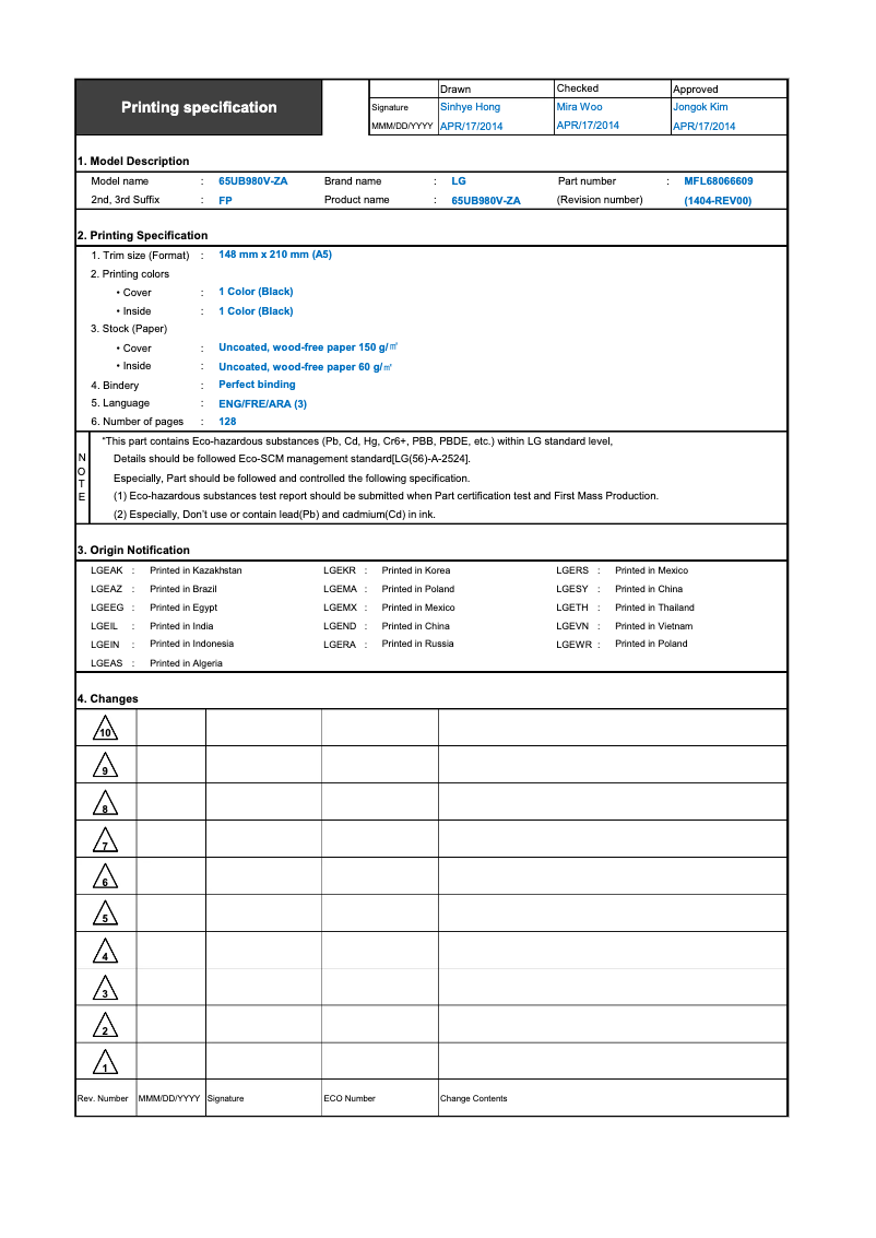 Page n°1 - Manuel utilisateur LG 65UB950V