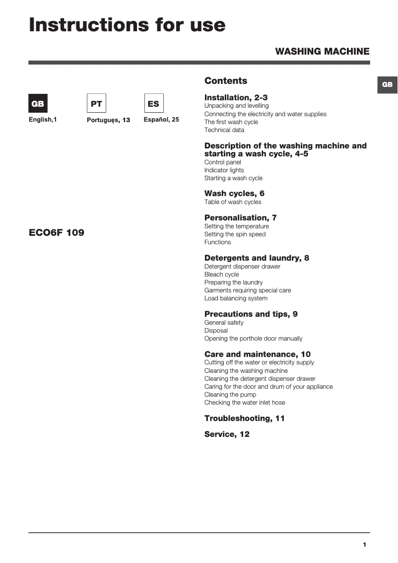 Image de la première page du manuel de l'appareil ECO6F 109 (EU)