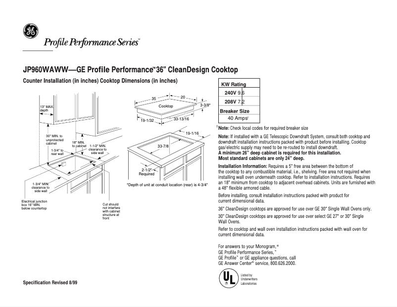 Page n°1 - Fiche technique GE Profile Performance JP960WAWW
