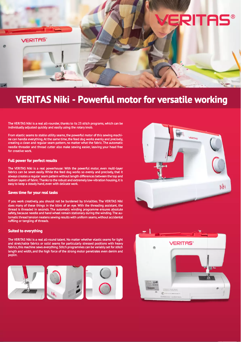 Page 1 de la notice Fiche technique Veritas Niki