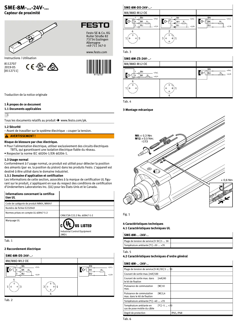 Image de la première page du manuel de l'appareil SME-8M-DS-24V-K-0,3-M8D