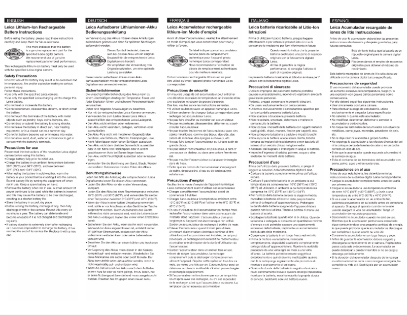 Page 1 de la notice Manuel utilisateur Leica BP-DC12U