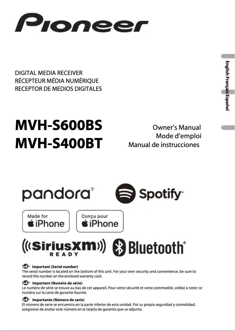 Page n°1 - Manuel utilisateur Pioneer MVH-S600BS