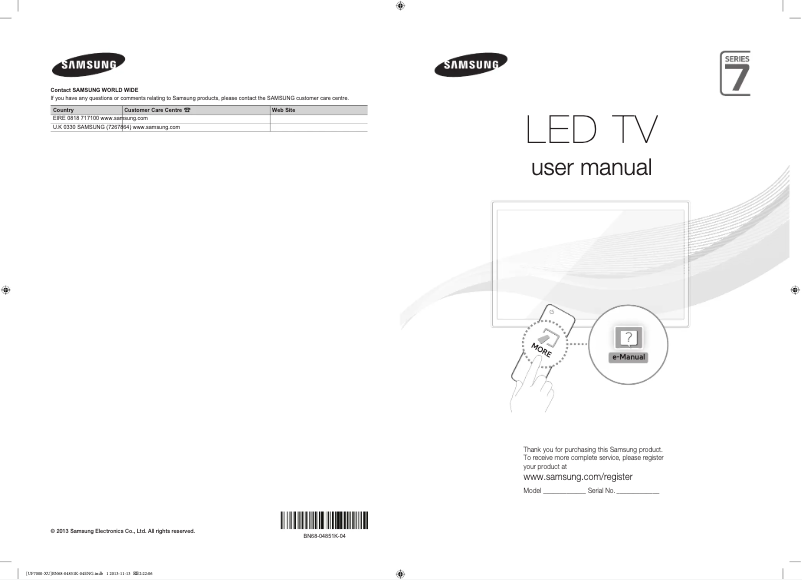 Page n°1 - Manuel utilisateur Samsung UE55F7000ST