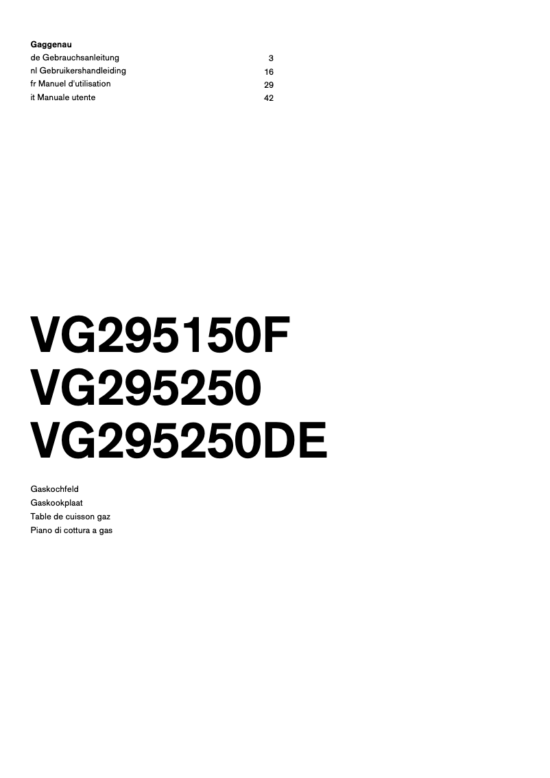 Page 1 de la notice Manuel utilisateur Gaggenau VG295150F