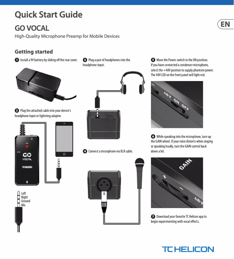 Page 1 de la notice Guide de démarrage rapide TC Helicon GO Vocal