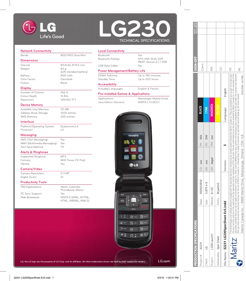 Page 1 de la notice Fiche technique LG CX231