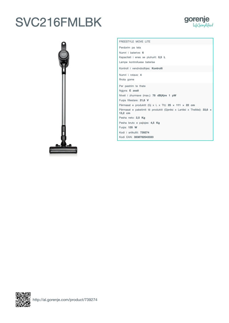 Page n°1 - Manuel utilisateur Gorenje SVC216FMLBK