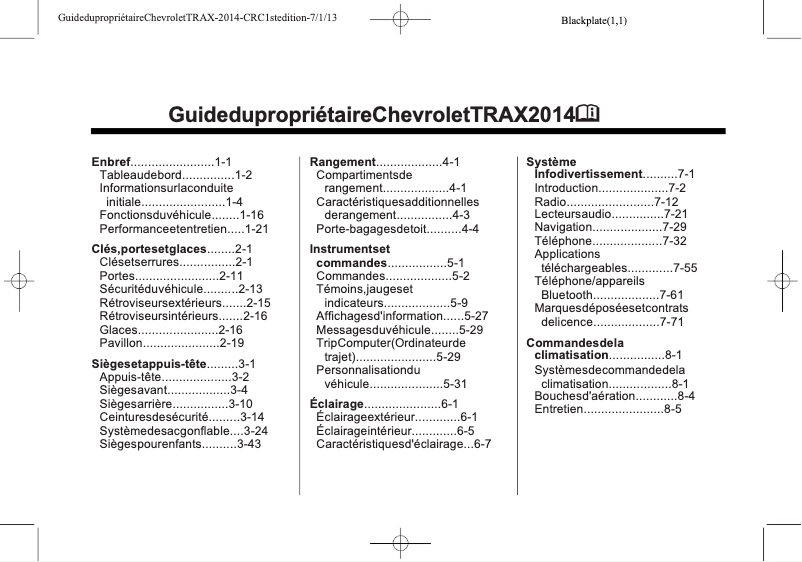 Image de la première page du manuel de l'appareil Trax (2014)