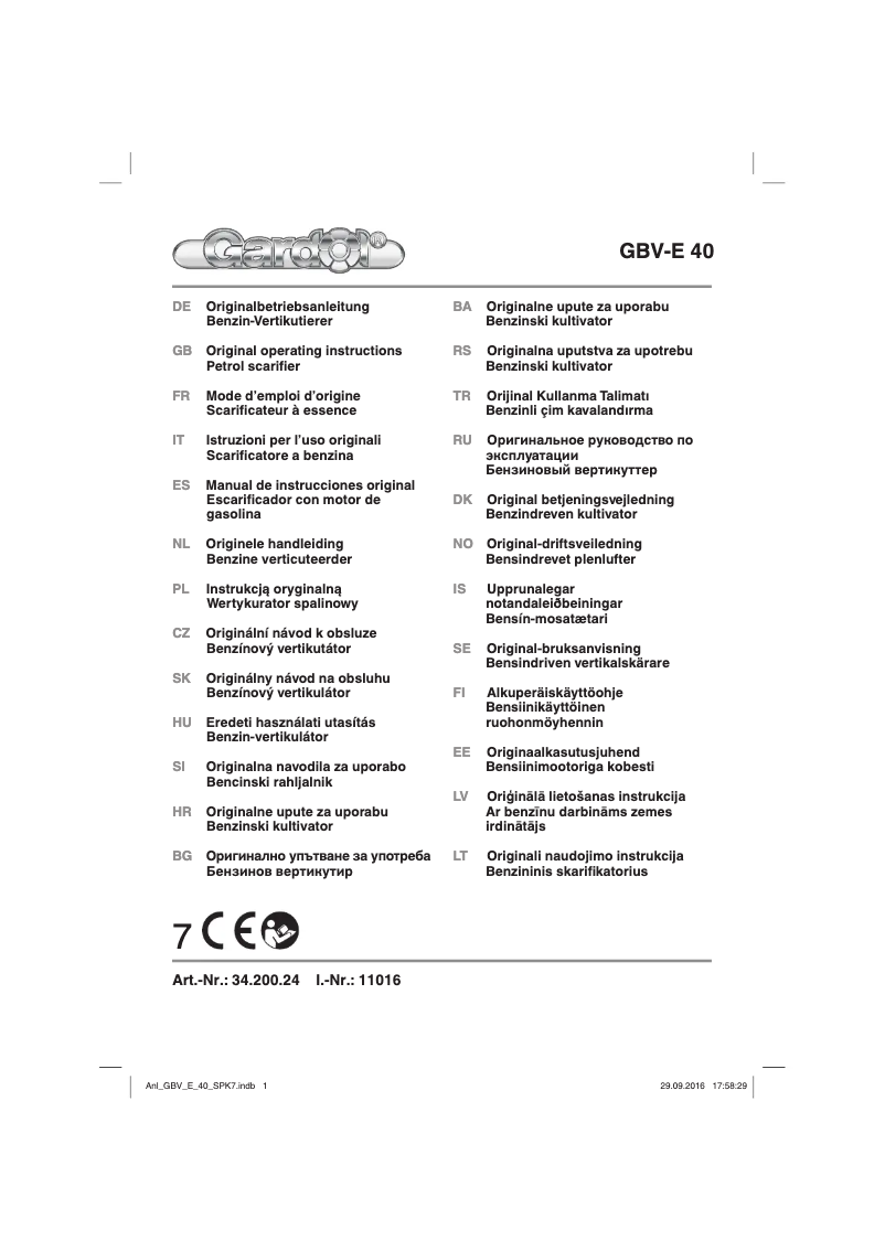 Page 1 of the manual User Manual Gardol GBV-E 40