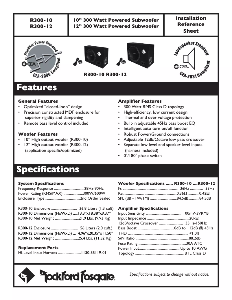 Page 1 de la notice Manuel utilisateur Rockford Fosgate Prime R300-12