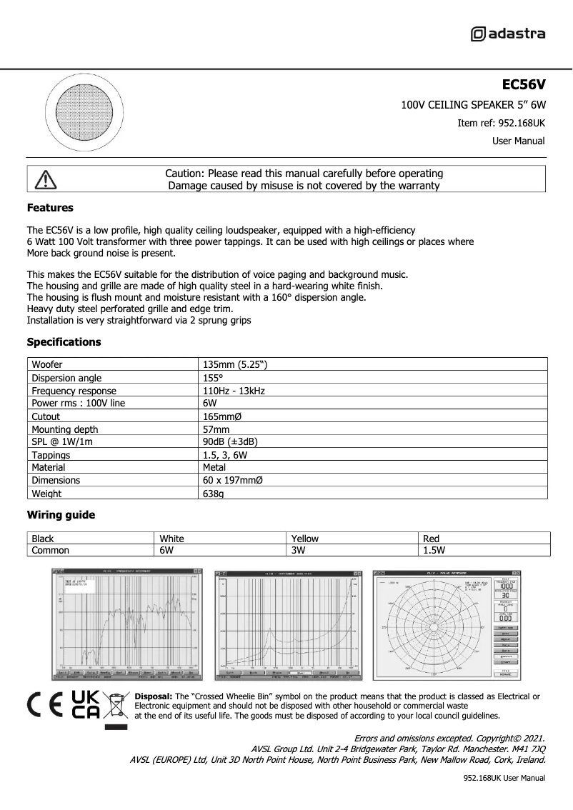 Page 1 de la notice Manuel utilisateur Adastra EC56V