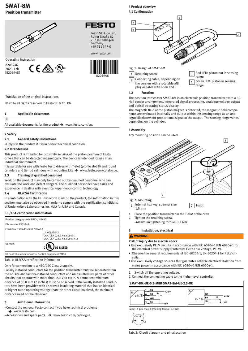 Page 1 de la notice Manuel utilisateur Festo SMAT-8M-U-E-2,5-OE