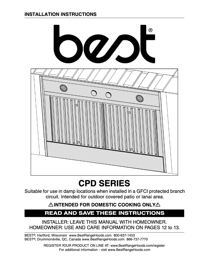 Page 1 de la notice Guide d'installation Best CPDI482SB