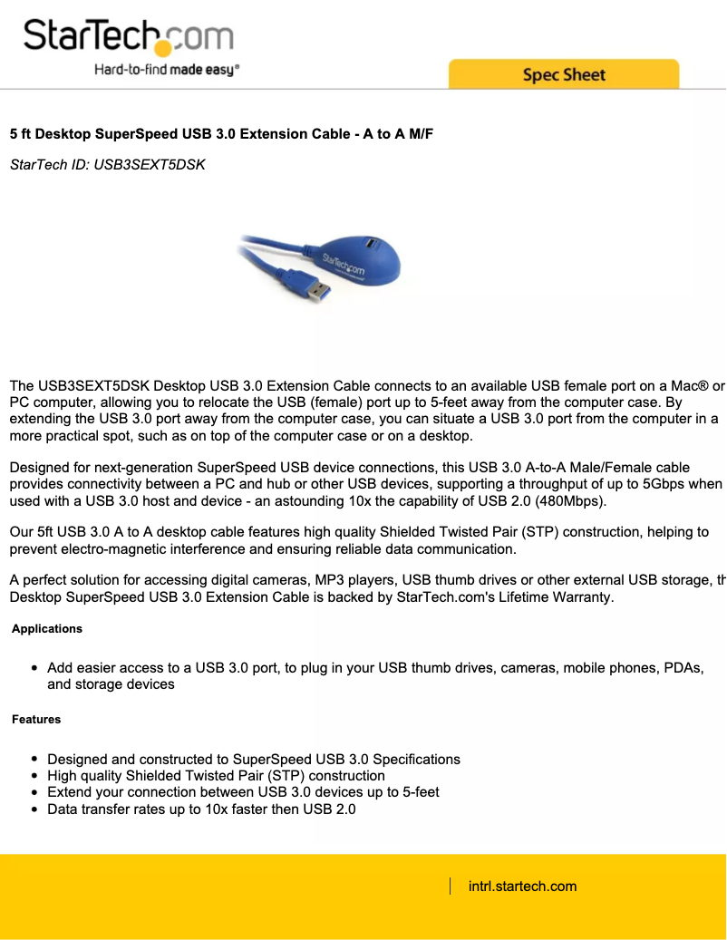 Image de la première page du manuel de l'appareil USB3SEXT5DSK