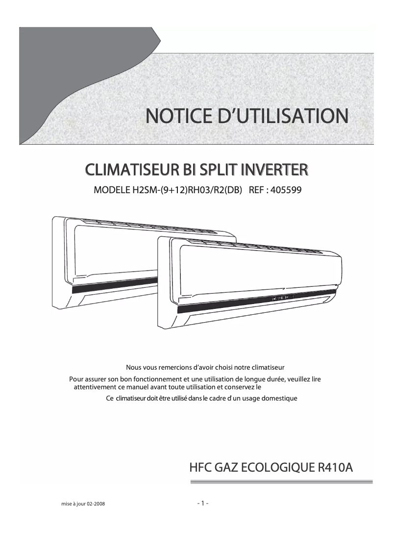 Page n°1 - Manuel utilisateur Airton H2SM 12 RH03/R2