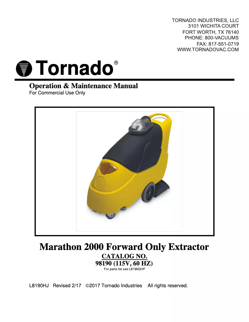 Page 1 de la notice Manuel utilisateur Tornado Marathon 2000
