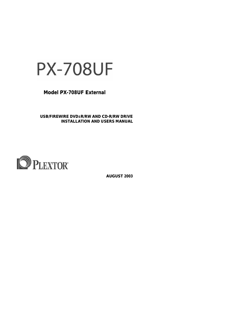 Page 1 de la notice Manuel utilisateur Plextor PX-708UF