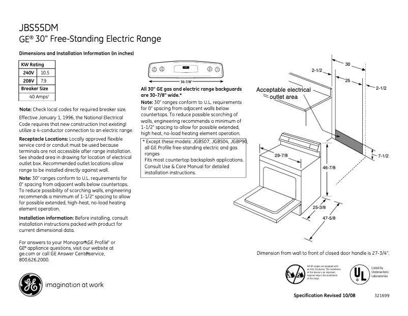Page n°1 - Fiche technique GE JBS55DMCC