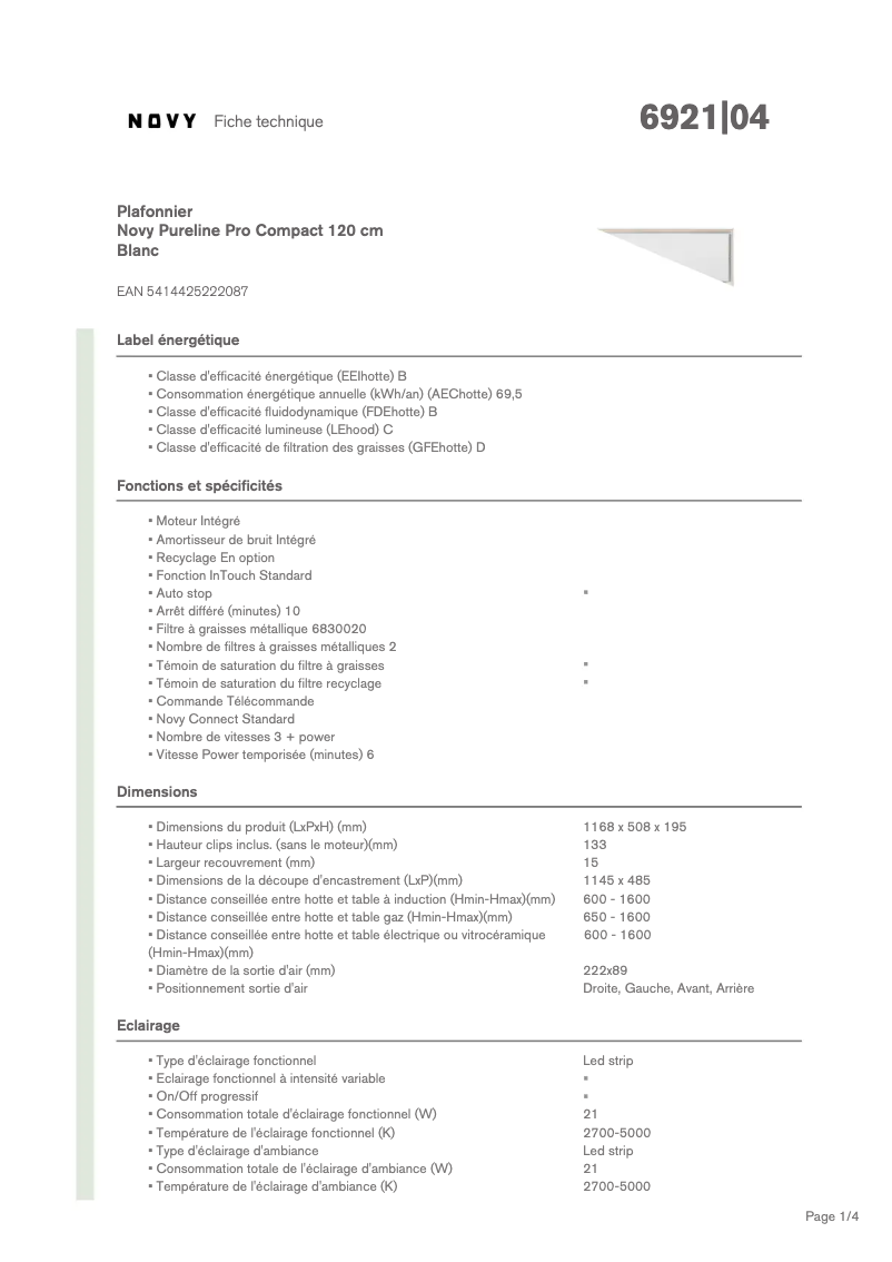 Page n°1 - Fiche technique Novy Pureline Pro Compact 6921