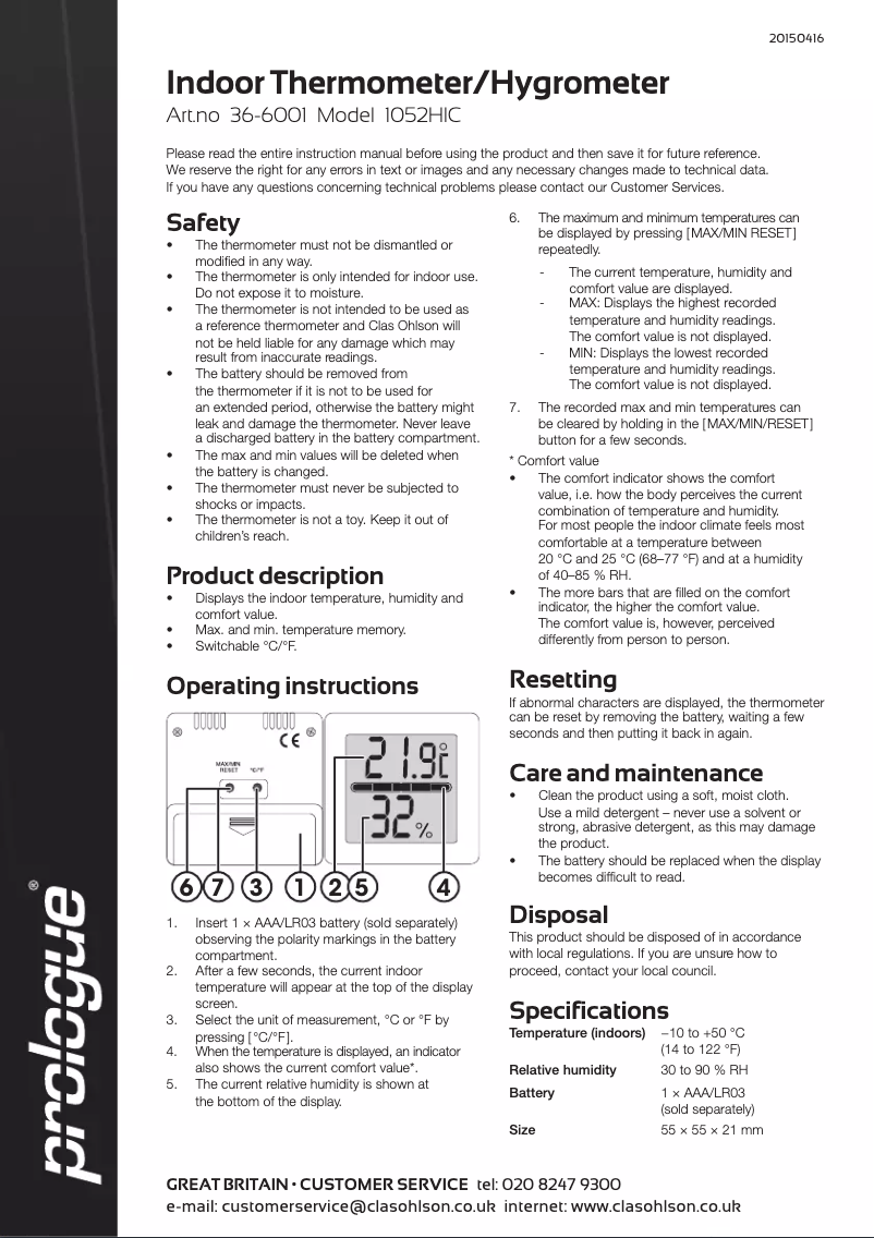 Page n°1 - Manuel utilisateur Prologue 1052HIC