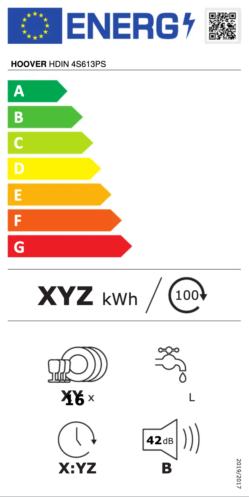 Page n°1 - Label énergétique Hoover HDIN 4S613PS-80