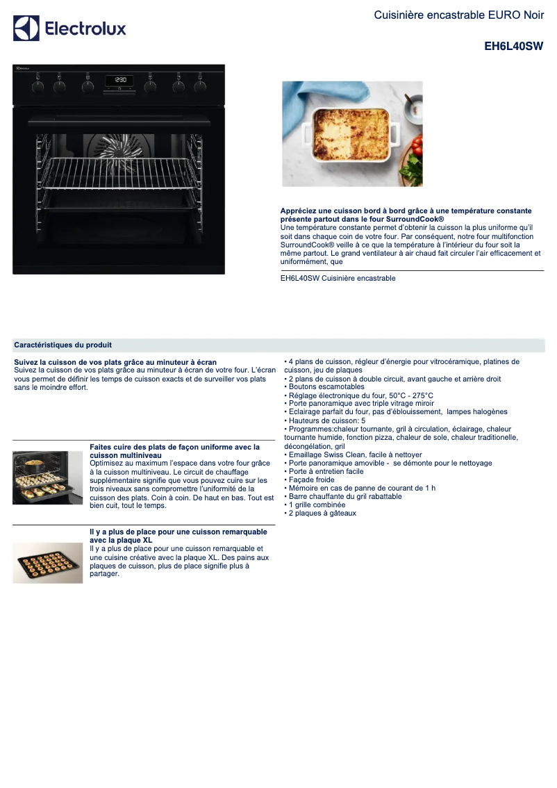 Page 1 de la notice Fiche technique Electrolux EH6L40SW