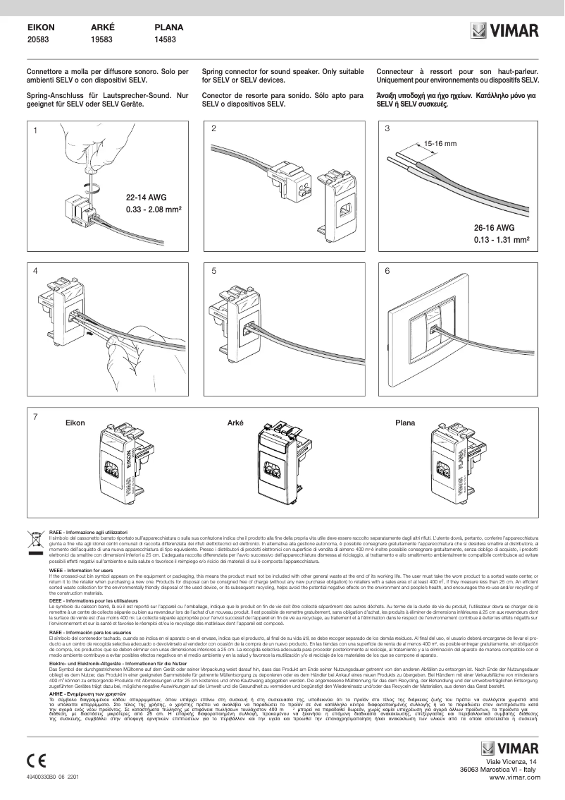 Page 1 de la notice Manuel utilisateur Vimar 20583