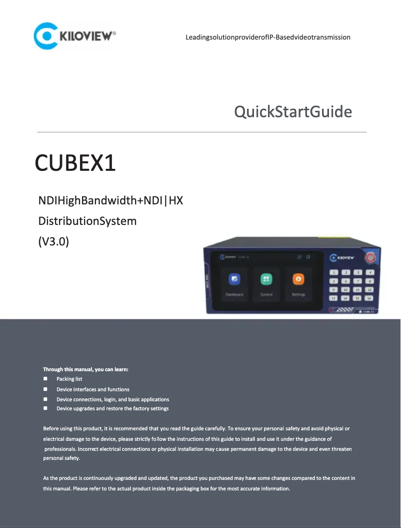 Page 1 de la notice Manuel utilisateur Kiloview CUBE X1