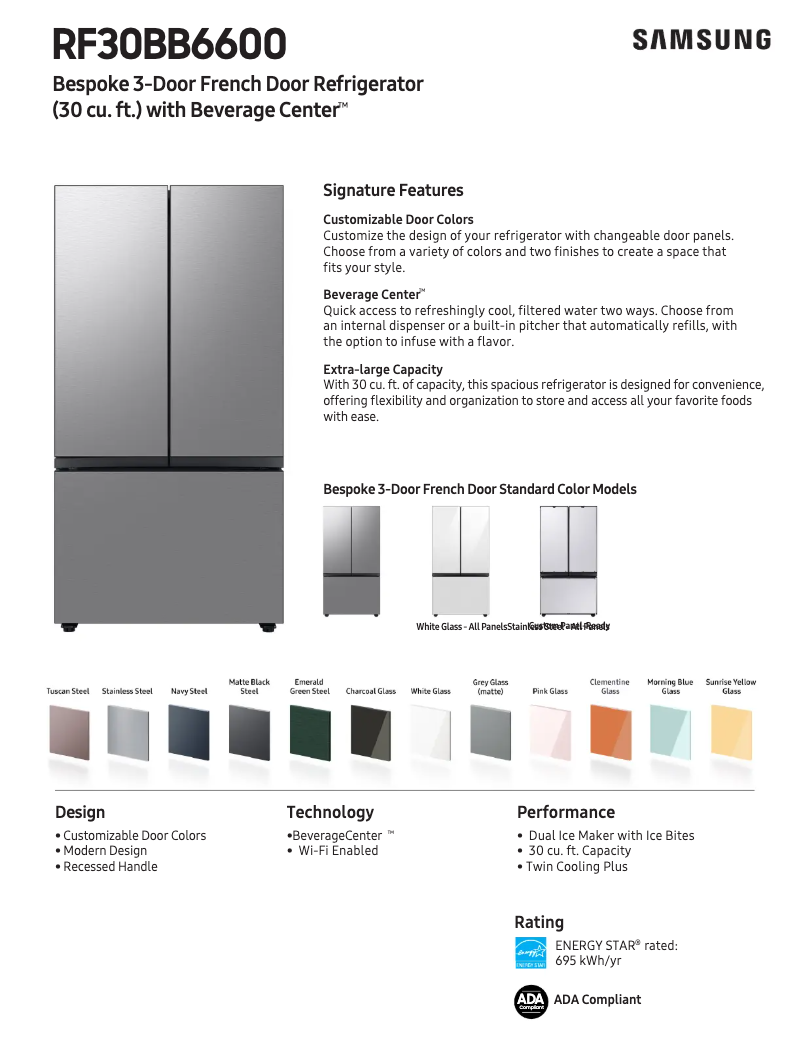 Page 1 de la notice Fiche technique Samsung RF30BB6600QLAA
