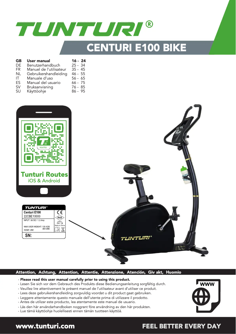Page n°1 - Manuel utilisateur Tunturi Centuri E100