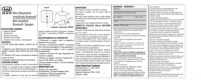 Page 1 de la notice Manuel utilisateur Trevi XB 68 BT