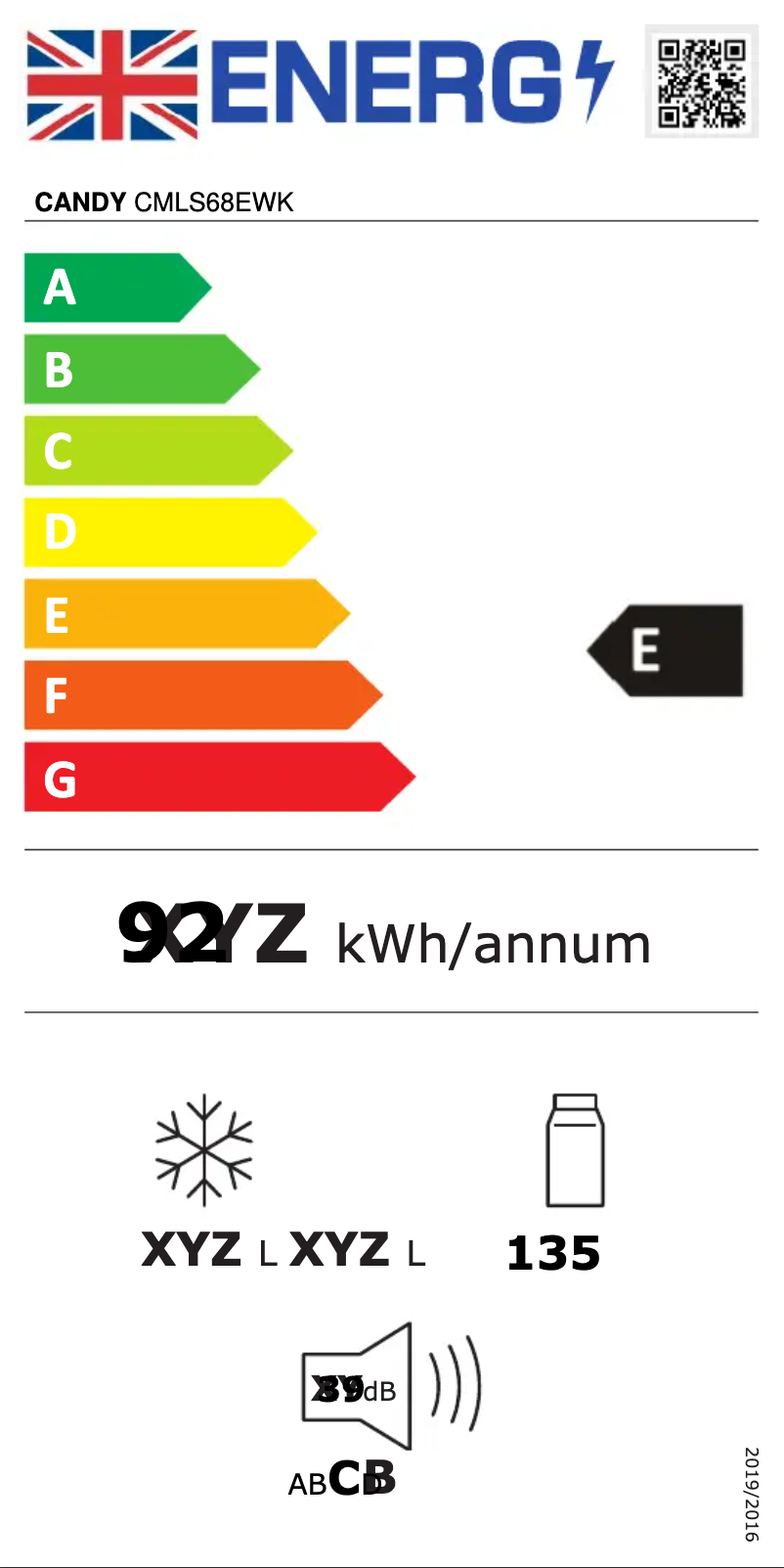 Page 1 de la notice Label énergétique Candy CMLS68EWK