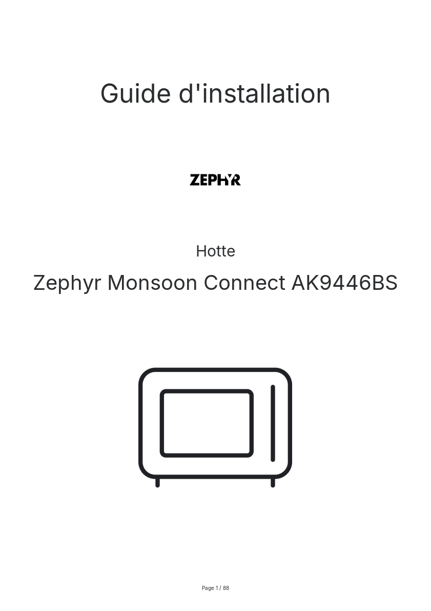 Page n°1 - Guide d'installation Zephyr Monsoon Connect AK9446BS