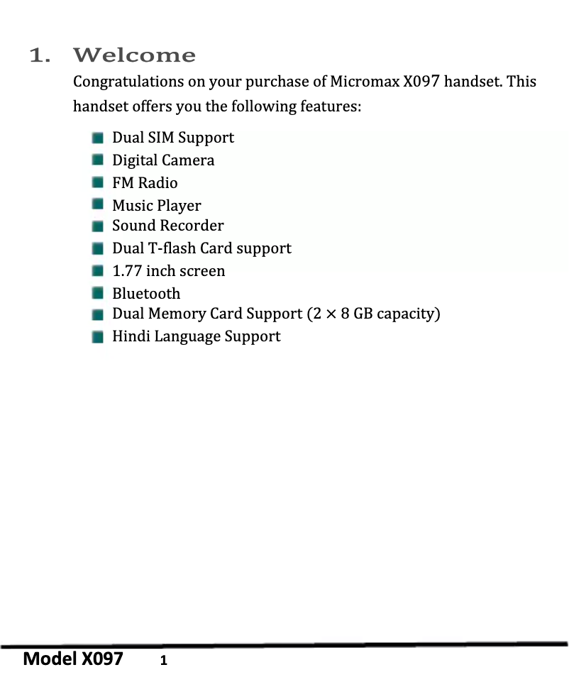 Page 1 de la notice Manuel utilisateur Micromax X097