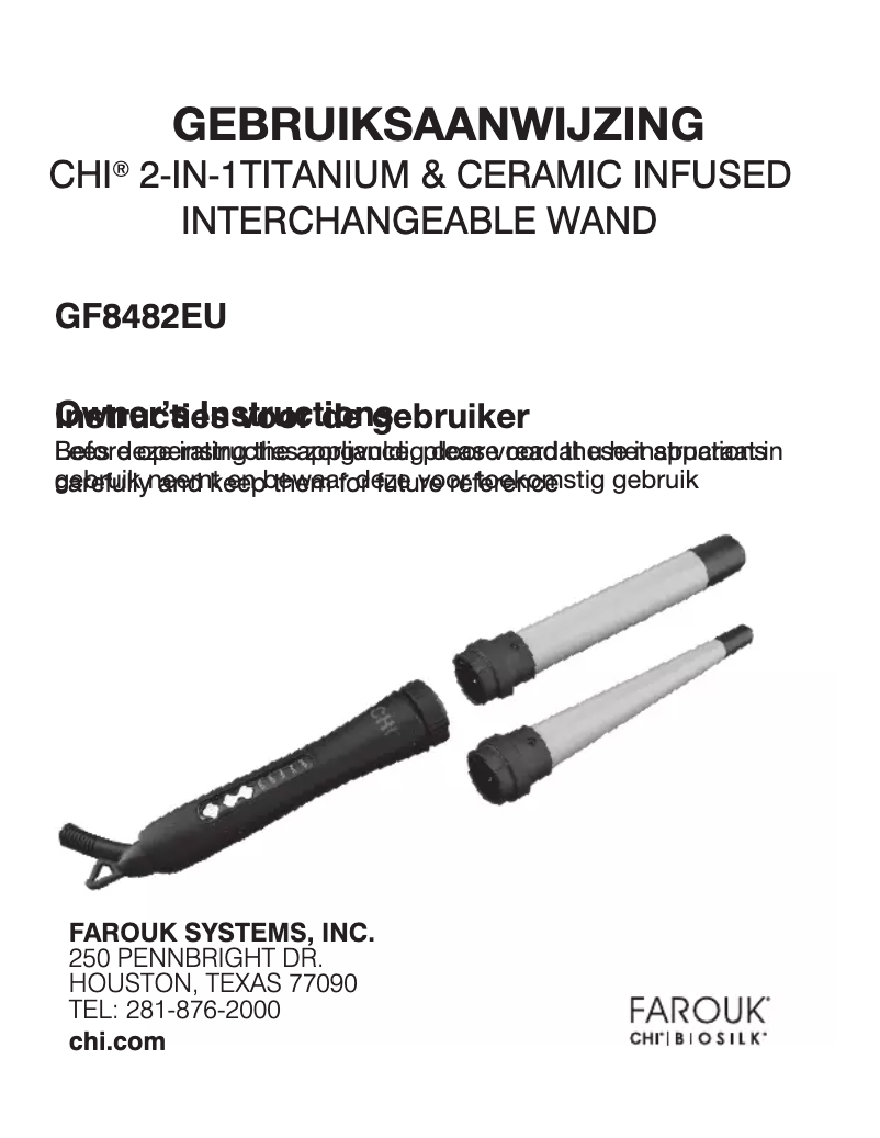Page 1 de la notice Manuel utilisateur CHI 2-in-1 Ceramic & Titanium GF8482EU