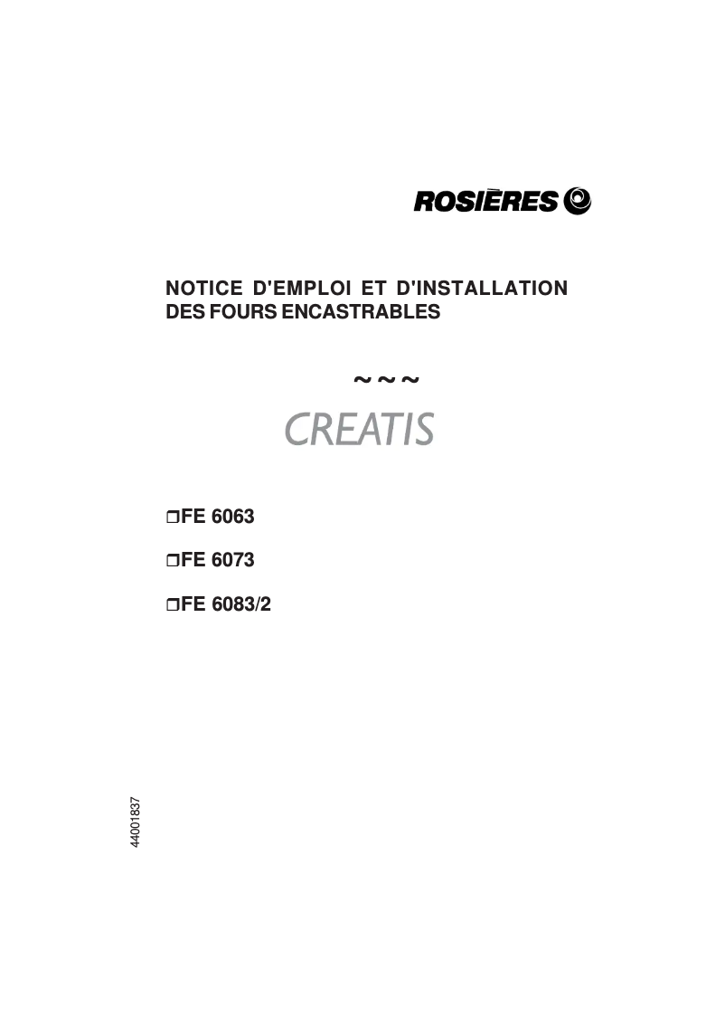 Page n°1 - Manuel utilisateur Rosieres FE 6073/4 IN