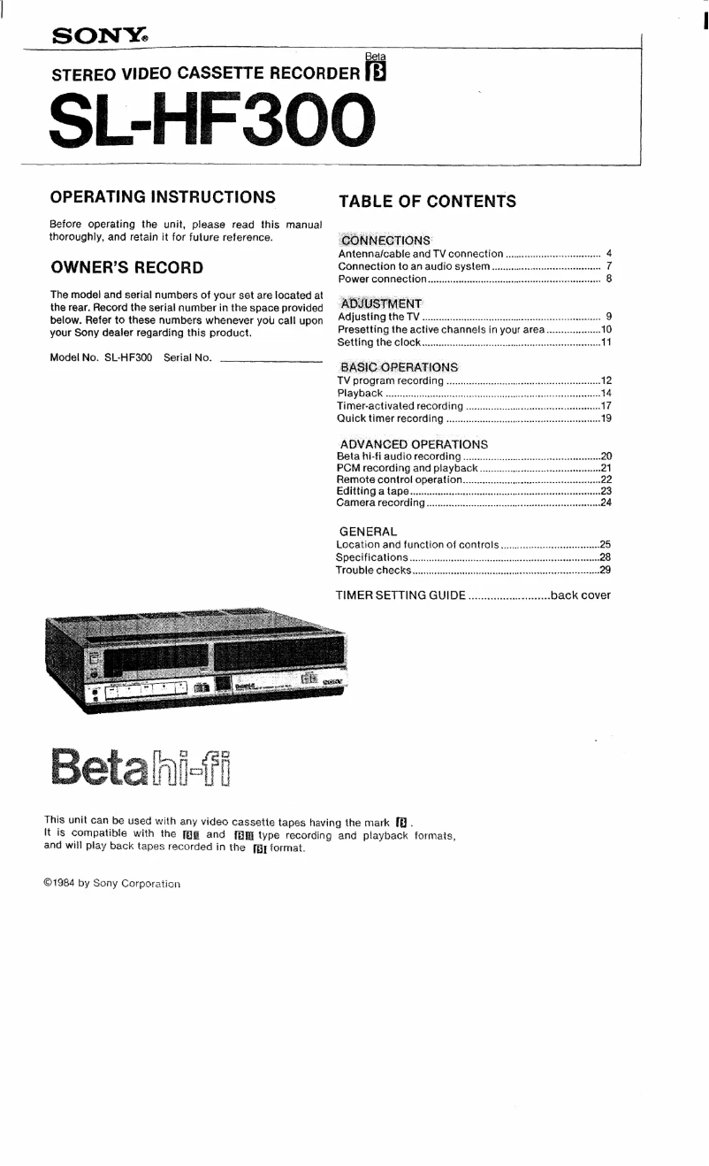 Page 1 de la notice Manuel utilisateur Sony SL-HF300