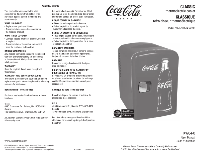 Page n°1 - Manuel utilisateur Coca-Cola KWC4-C
