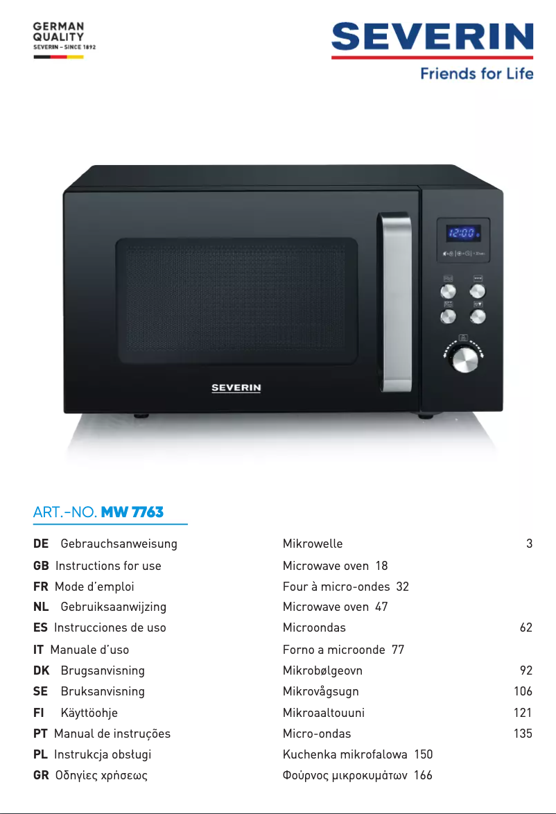 Page 1 de la notice Manuel utilisateur Severin MW 7763