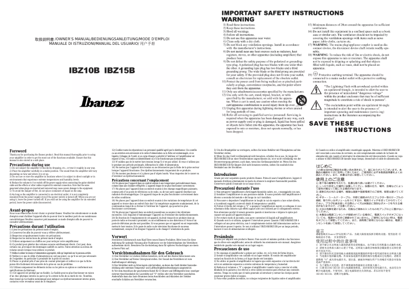 Page n°1 - Manuel utilisateur Ibanez IBZ10B