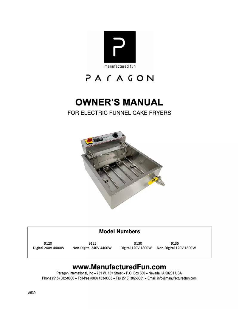 Página 1 del manual Manual de usuario Paragon ParaFryer 9130